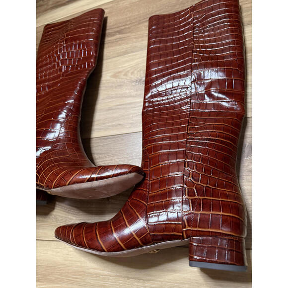 NEW! Veronica Beard Cecile Croc Embossed Knee High Boot Size 7 Regular Calf - Picture 2 of 7